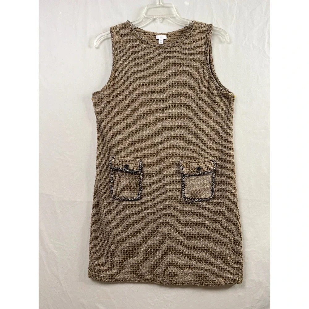 J. Jill Shift Dress Womens Medium Petite Brown Tweed Sleeveless Pockets 19161